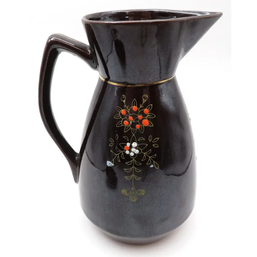 Vintage Japan Redware Moriage Coffee Set Pot, Creamer & Sugar Bowl Brown Floral